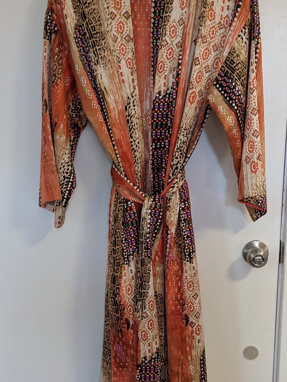 Natori Multicolor Mixed-Print Kimono with Tie
